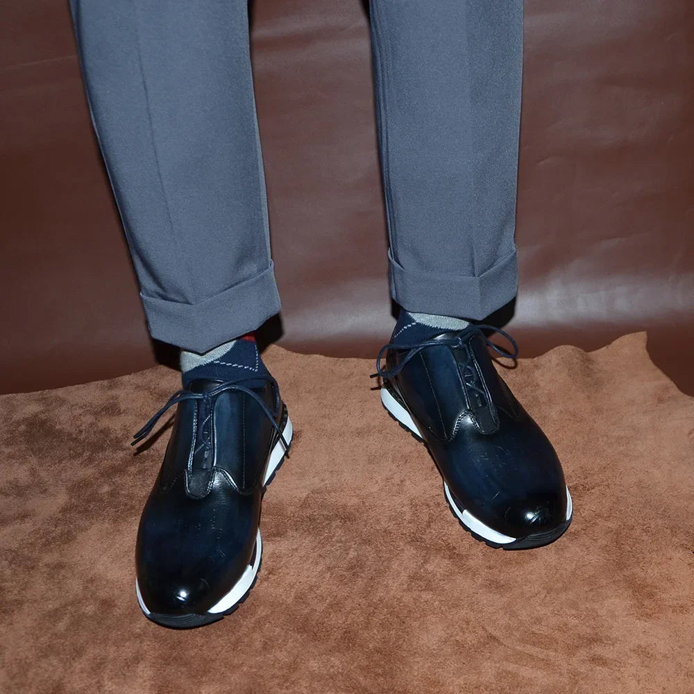 European Luxury Men Sneakers Genuine Cow Leather Monk Strap Basic Double Buckles Wingtip Brogue Casual Office Party Mens Shoes