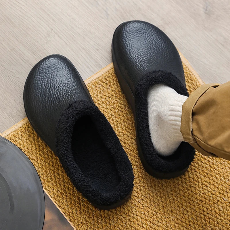 Fashion Winter Men's Warm Slippers Cotton Slippers Waterproof Indoor Outdoor Warm Shoes Men Bedroom Home Plush Warm Slippers
