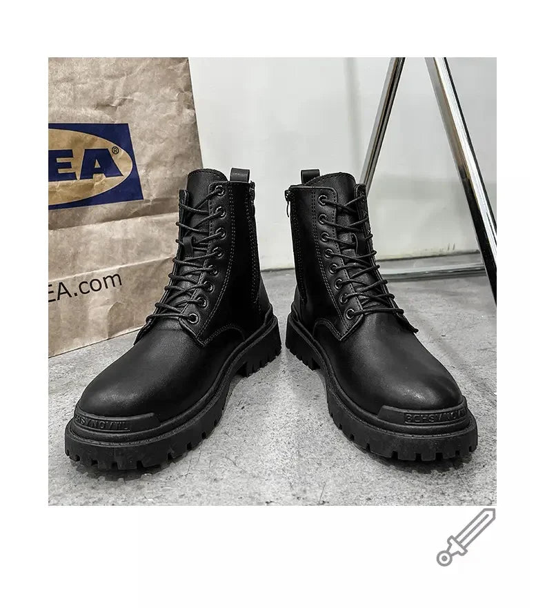 Men's High-quality British Chelsea Luxury Leather Fashion Workwear Motorcycle Trendy Shoes Platform Spring Black Men's Shoes