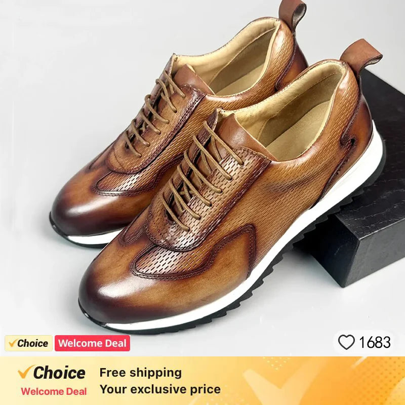 Luxury Business Casual Genuine Natural Cowhide Leather Men's Oxford Sneakers Spring Autumn Crocodile Pattern Anti-slip Footwear