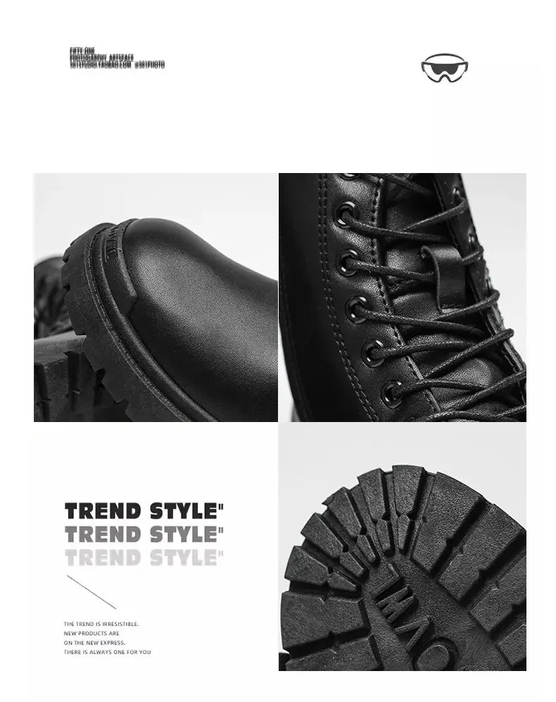 Men's High-quality British Chelsea Luxury Leather Fashion Workwear Motorcycle Trendy Shoes Platform Spring Black Men's Shoes