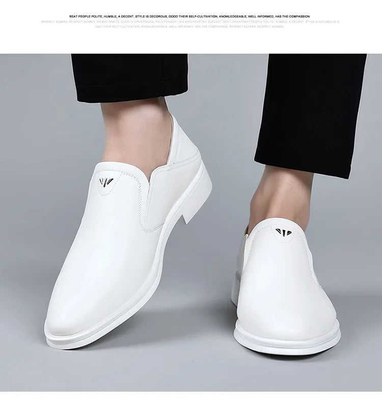 2025 Spring Autumn Men's Dress Shoes Fashion Casual Cow Leather British Pointed Toe Black and White New Designer Shoes Male