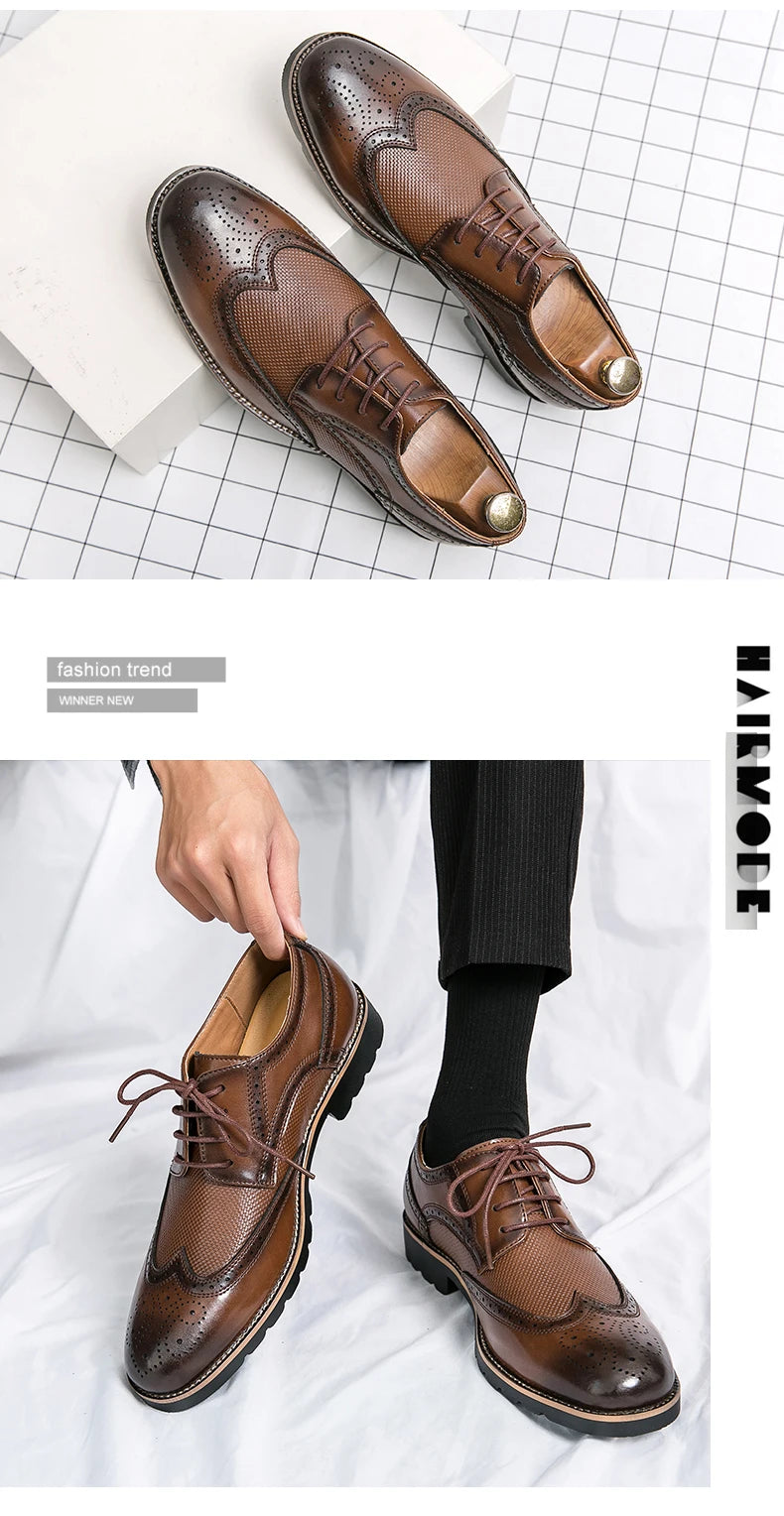 Handmade Mens Wingtip Oxford Shoes Grey Leather Brogue Men's Dress Shoes Classic Business Formal Shoes for Men Zapatillas Hombre