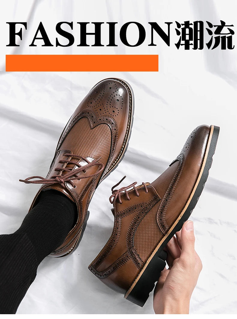 Handmade Mens Wingtip Oxford Shoes Grey Leather Brogue Men's Dress Shoes Classic Business Formal Shoes for Men Zapatillas Hombre