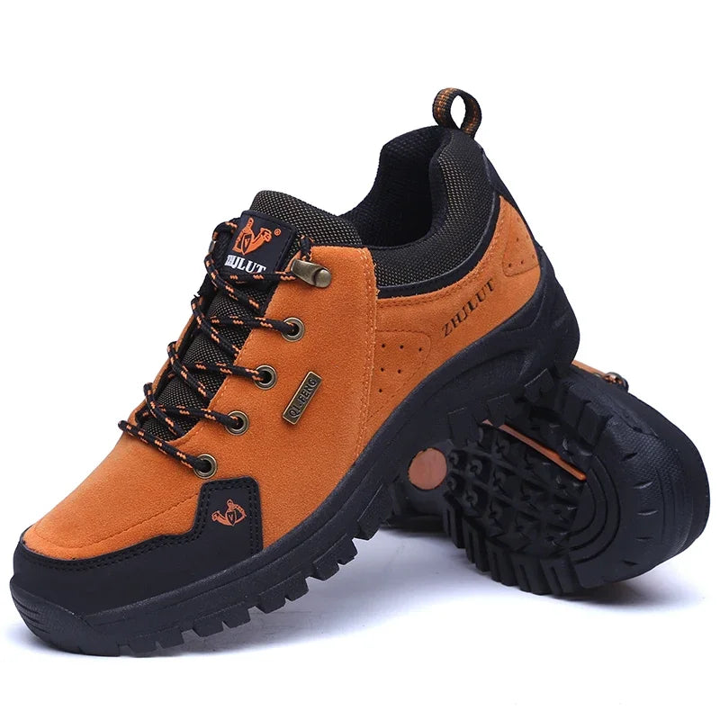 2025 Unisex Leather Hiking Shoes Men Winter Warm Fur Non Slip Sneakers Women Suede Outdoor Footwear Boy Spring Summer Waterproof