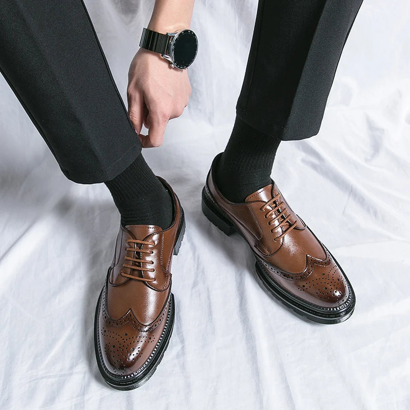 Oxford Shoes Genuine Calfskin Leather Brogue Dress Shoes Classic Business Formal Shoes Man Handcrafted Mens