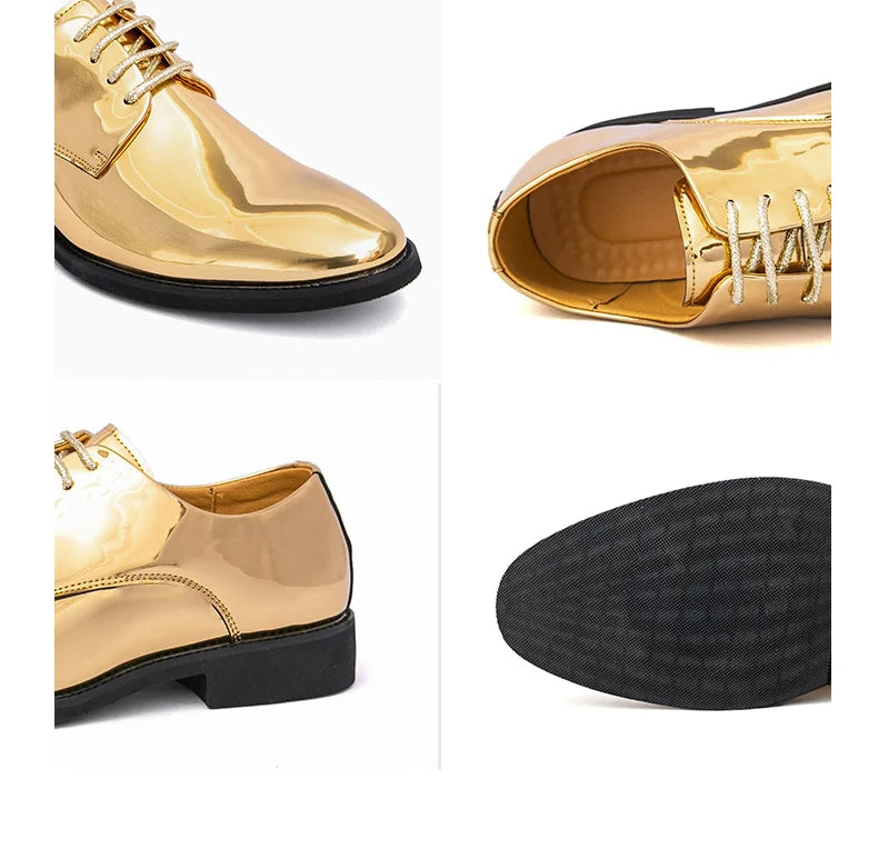 Luxury Silver Man Patent Leather Shoes Large Size 38-50 Party Dress Wedding Shoes Men Pointed toe Leather Shoes Designer Oxford