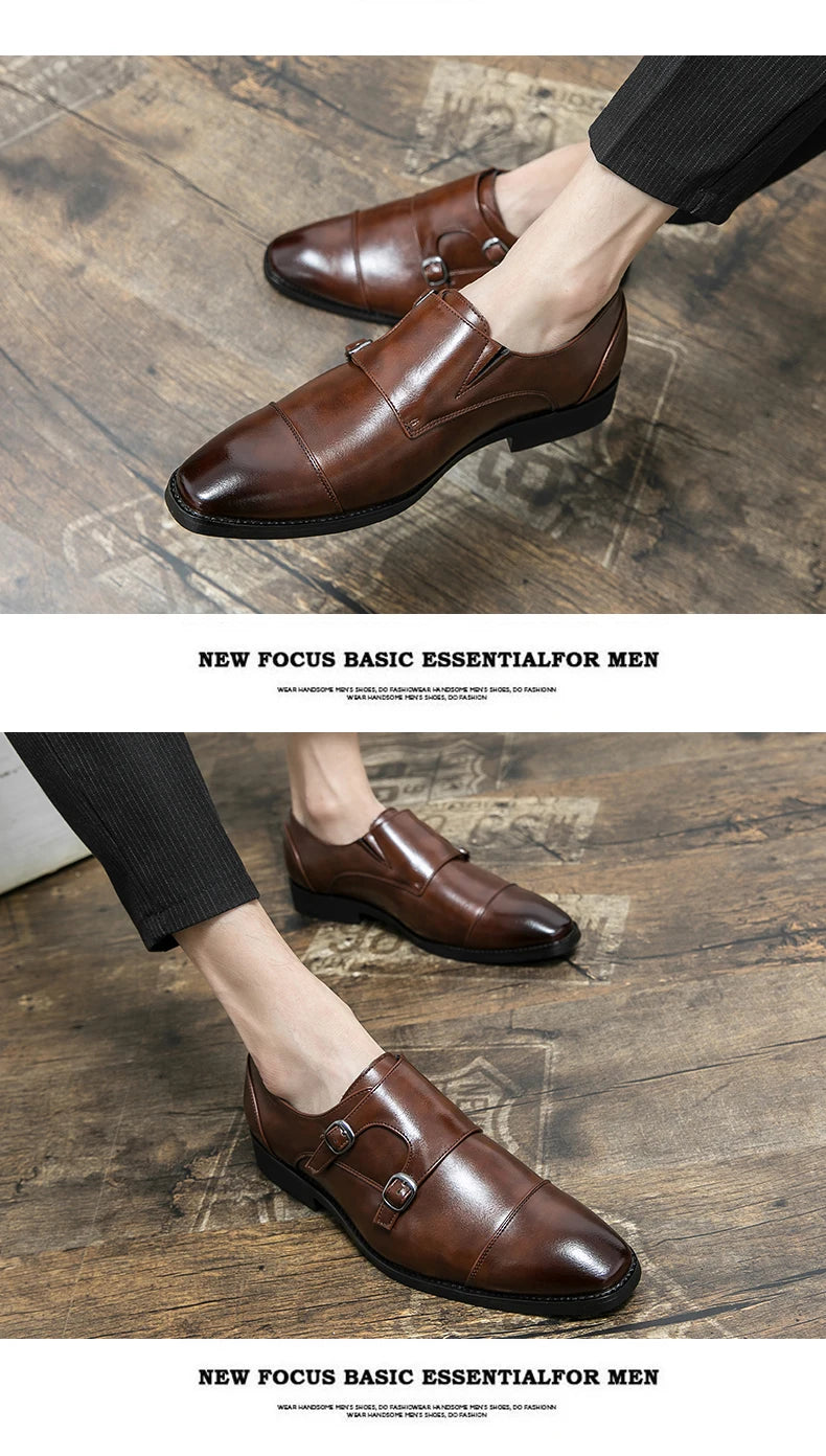 Fashion Designer Formal Slip On Men Dress Shoes New Classic Leather Oxfords For Wedding Party Business Flat Shoes Men's Loafers