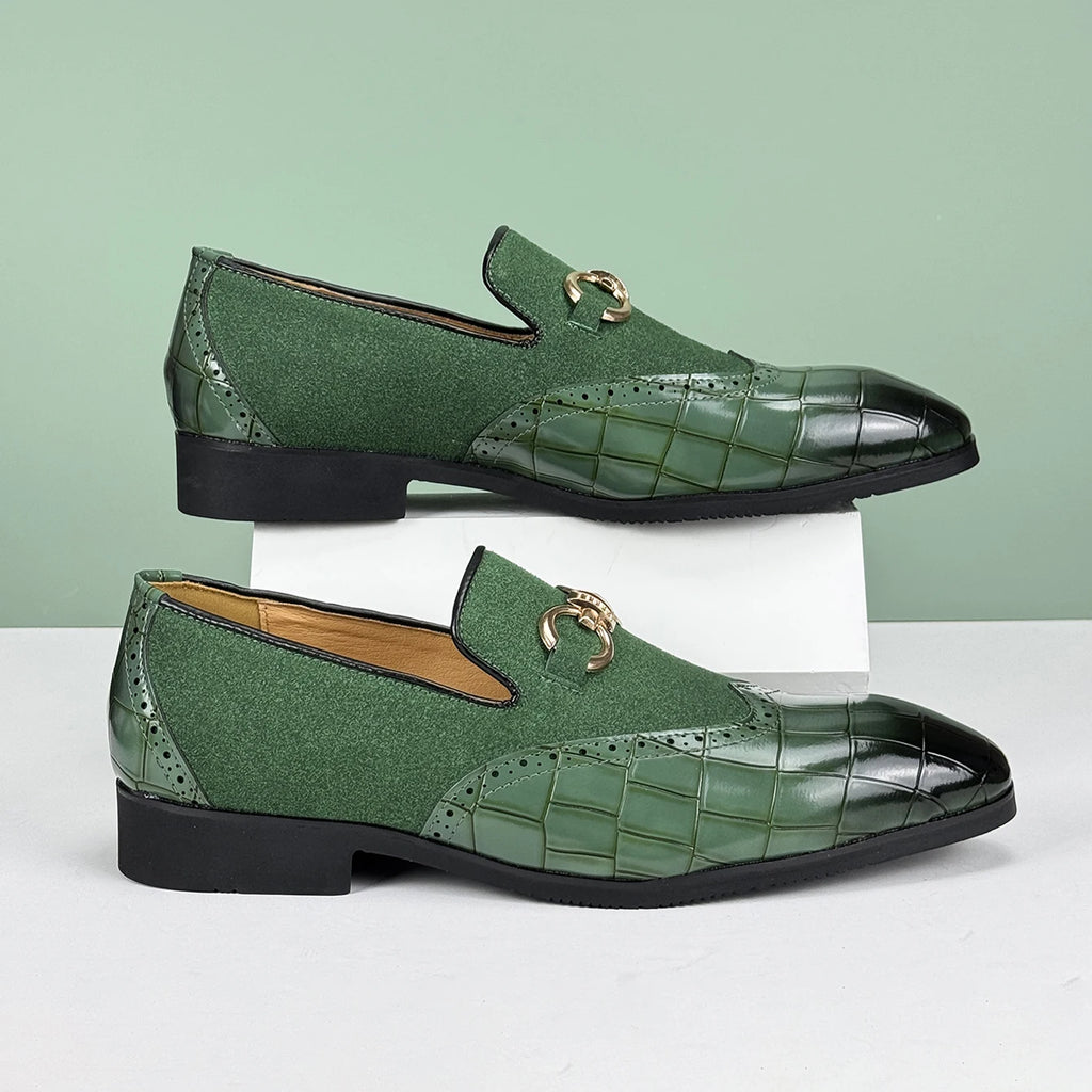 Men's Formal Leather Shoes British Style Oxford Loafers Pointed Toe Breathable Non-Slip Business Dress Wedding Office Green Shoe