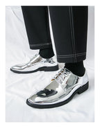 Luxury Silver Man Patent Leather Shoes Large Size 38-50 Party Dress Wedding Shoes Men Pointed toe Leather Shoes Designer Oxford