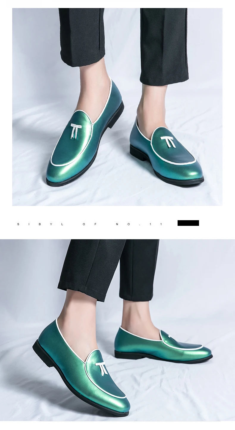 HKDQ Fashion Purple Men's Dress Shoes Trendy Slip-on Social Elegant Evening Shoes Man Lightweight Leather Loafers Shoes For Men