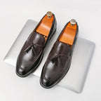 Men's Formal Leather Shoes British Style Tassels Loafers Pointed Toe Breathable Non-Slip Business Casual Wedding Office Shoes