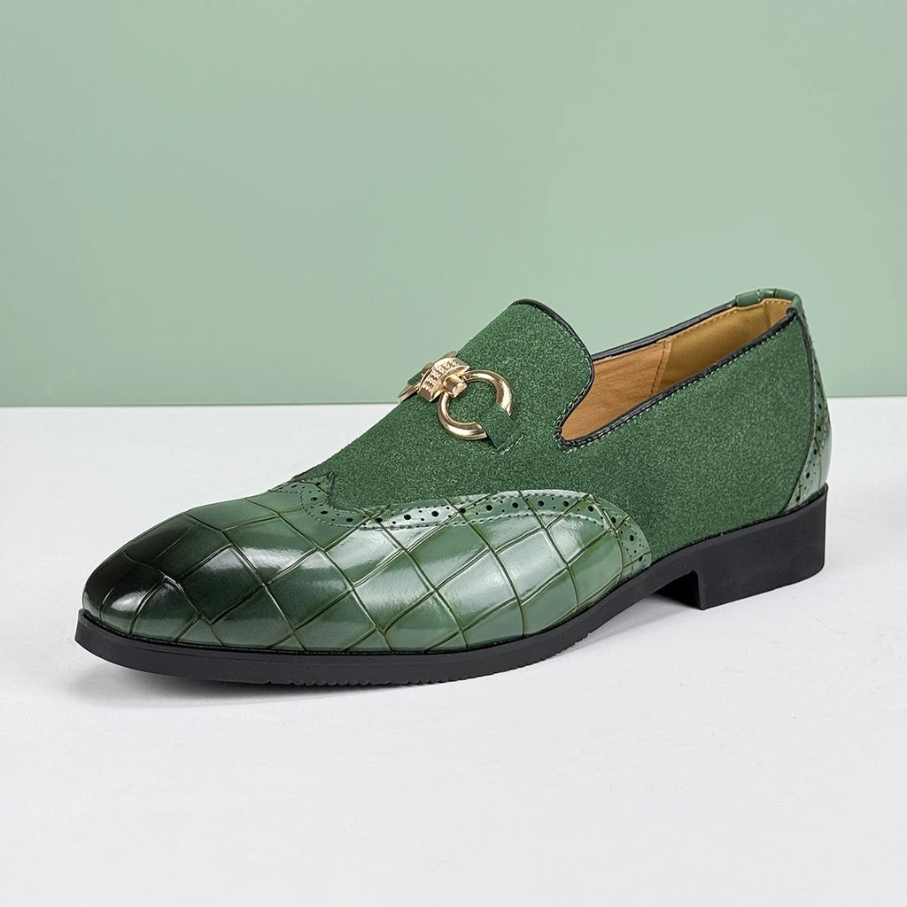 Men's Formal Leather Shoes British Style Oxford Loafers Pointed Toe Breathable Non-Slip Business Dress Wedding Office Green Shoe