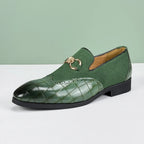 Men's Formal Leather Shoes British Style Oxford Loafers Pointed Toe Breathable Non-Slip Business Dress Wedding Office Green Shoe
