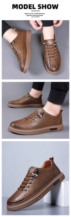 Men's Casual Shoes Spring Autumn Depressurized Breathable Lacefree Leather Shoes Super soft and wear-resistant Men's Board Shoes