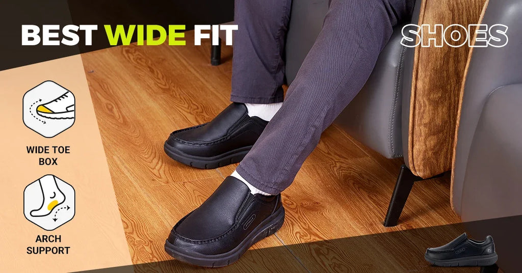 Fitville Men'S Shoes Wide Width Leather Slip-On Casual Shoes Lightweight For Swollen Feet With Arch Support Pain Relief