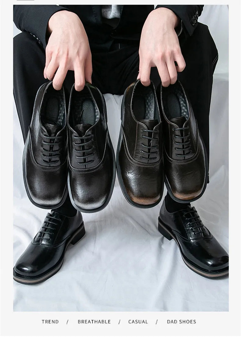 New Spring Autumn Fashion Men Shoes Men Leather Oxfords Shoes Casual Lace-up Formal Business Wedding Dress Shoes Big Size 38-46