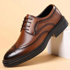 Men's Business Formal Hollow out Brogue Shoes Wedding Casual British Style Leather Shoes Rubber Sole Adult Daily Wear