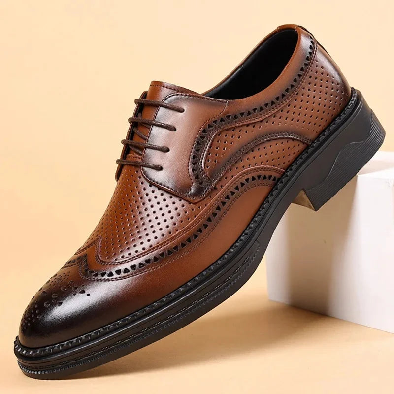 Men's Business Formal Hollow out Brogue Shoes Wedding Casual British Style Leather Shoes Rubber Sole Adult Daily Wear