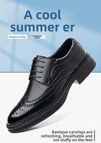 Men's Business Formal Hollow out Brogue Shoes Wedding Casual British Style Leather Shoes Rubber Sole Adult Daily Wear