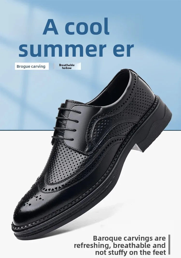 Men's Business Formal Hollow out Brogue Shoes Wedding Casual British Style Leather Shoes Rubber Sole Adult Daily Wear
