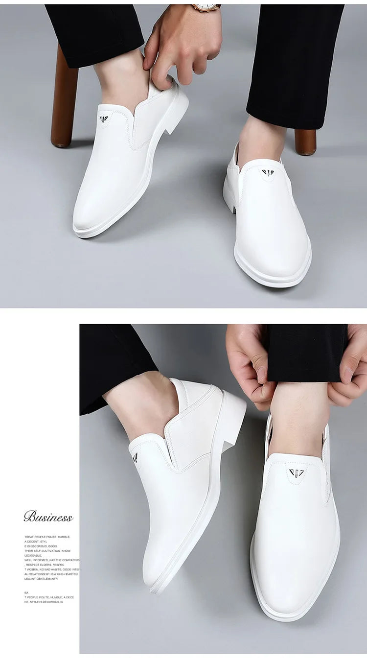 2025 Spring Autumn Men's Dress Shoes Fashion Casual Cow Leather British Pointed Toe Black and White New Designer Shoes Male
