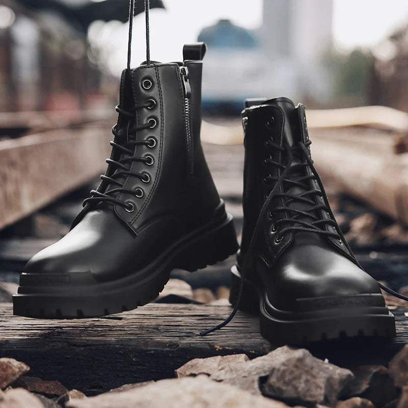 Men's High-quality British Chelsea Luxury Leather Fashion Workwear Motorcycle Trendy Shoes Platform Spring Black Men's Shoes