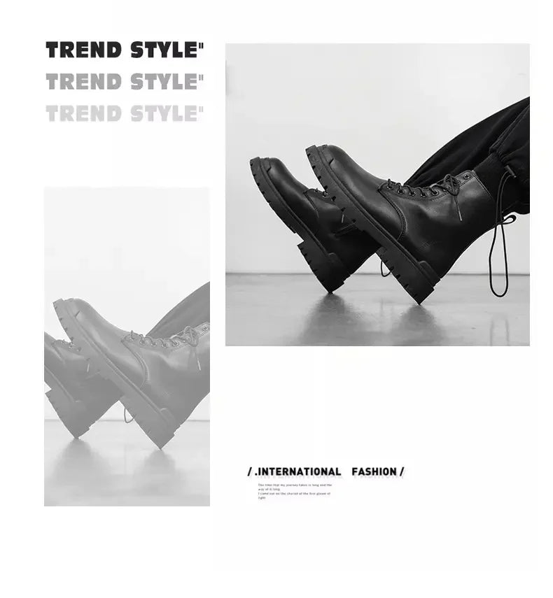 Men's High-quality British Chelsea Luxury Leather Fashion Workwear Motorcycle Trendy Shoes Platform Spring Black Men's Shoes