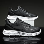 YRZL Black Running Shoes Leather Waterproof Athletic Sneakers Men Wear-resistant Men Walking Sport Shoes Comfortable Men Shoes
