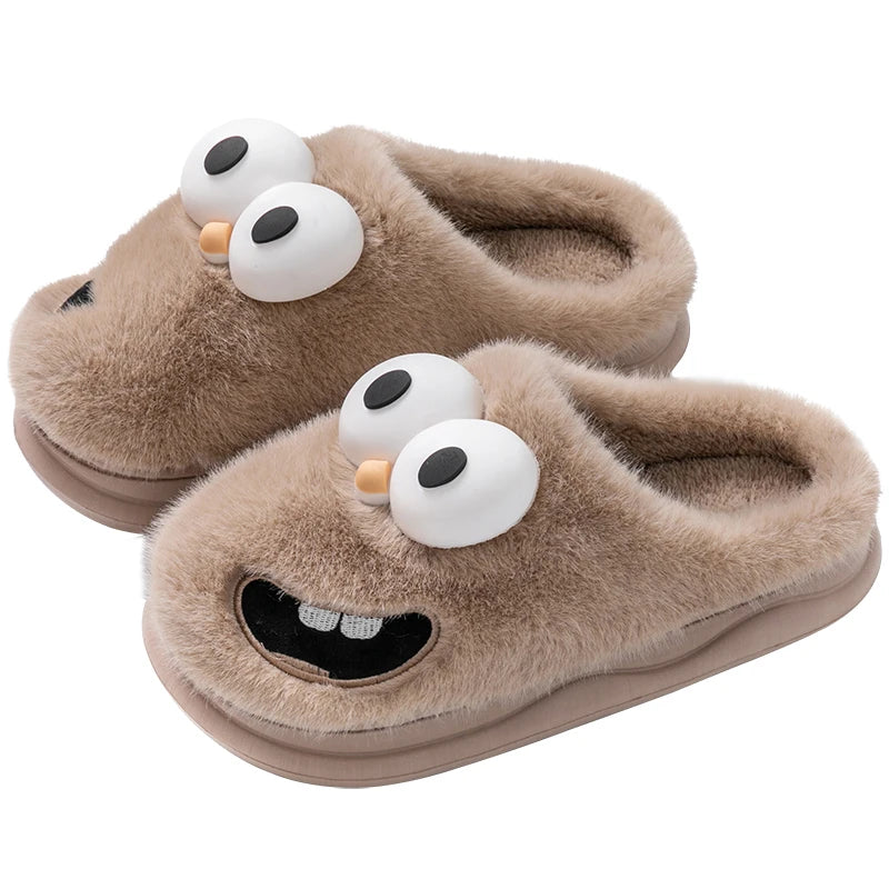 New Funny Cartoon Winter Soft Sole Mens Indoor Floor Non-slip Platform Slides Warm Plush Slippers Male Home Casual Cotton Shoes