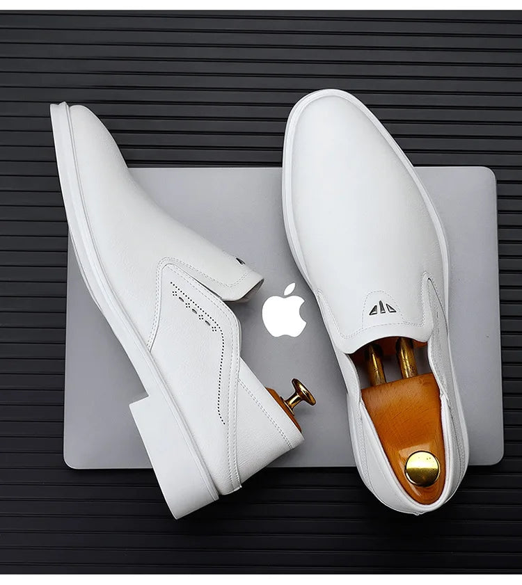 2025 Spring Autumn Men's Dress Shoes Fashion Casual Cow Leather British Pointed Toe Black and White New Designer Shoes Male