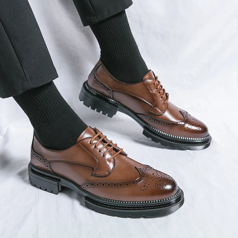 Oxford Shoes Genuine Calfskin Leather Brogue Dress Shoes Classic Business Formal Shoes Man Handcrafted Mens