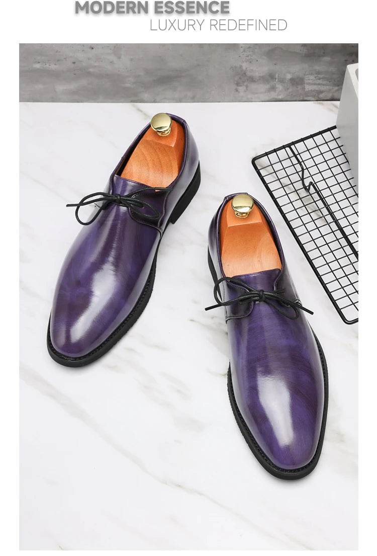 Fashion Purple Dress Shoes Man Party Shoes Casual Business Leather Shoes for Men Comfortable Pointed Toe Men's Formal Shoes 2025
