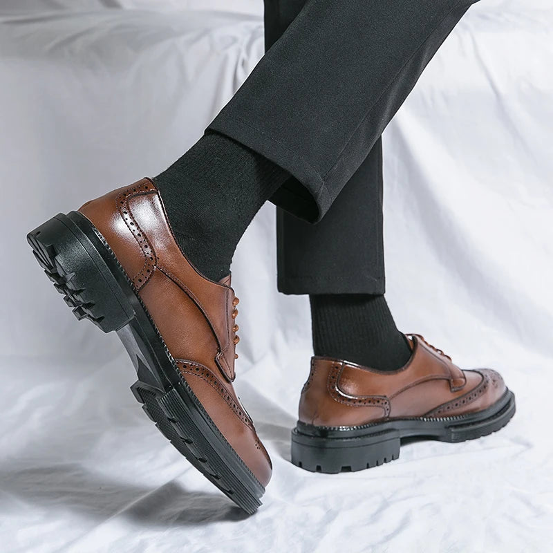 Oxford Shoes Genuine Calfskin Leather Brogue Dress Shoes Classic Business Formal Shoes Man Handcrafted Mens