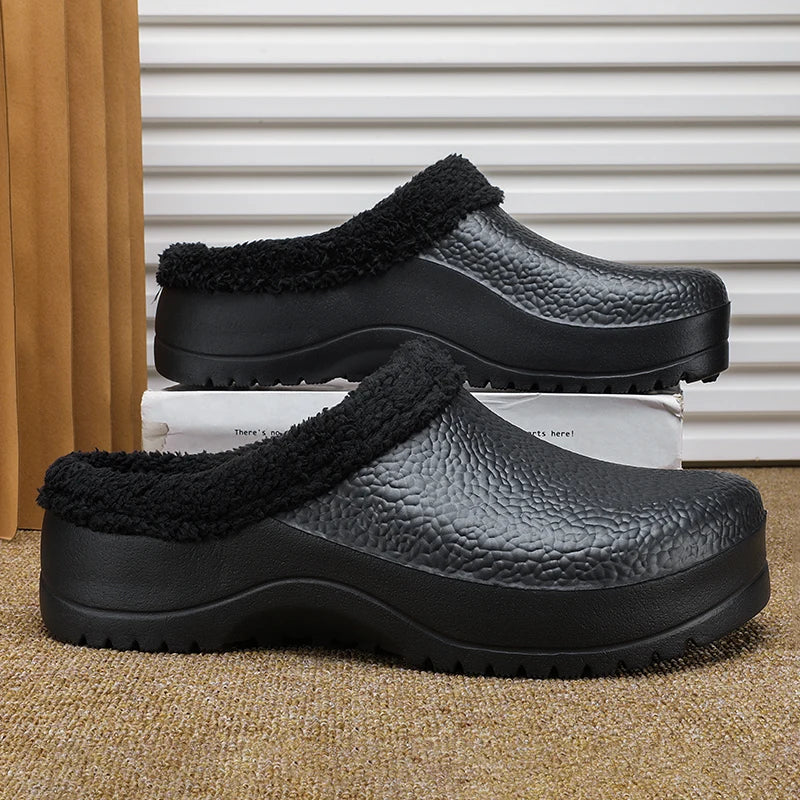 Fashion Winter Men's Warm Slippers Cotton Slippers Waterproof Indoor Outdoor Warm Shoes Men Bedroom Home Plush Warm Slippers
