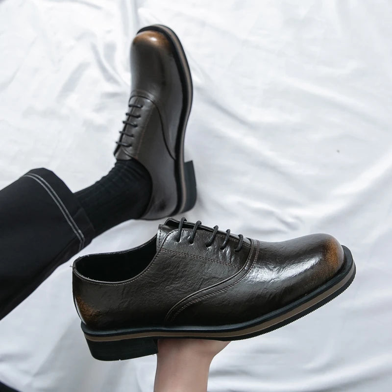 New Spring Autumn Fashion Men Shoes Men Leather Oxfords Shoes Casual Lace-up Formal Business Wedding Dress Shoes Big Size 38-46