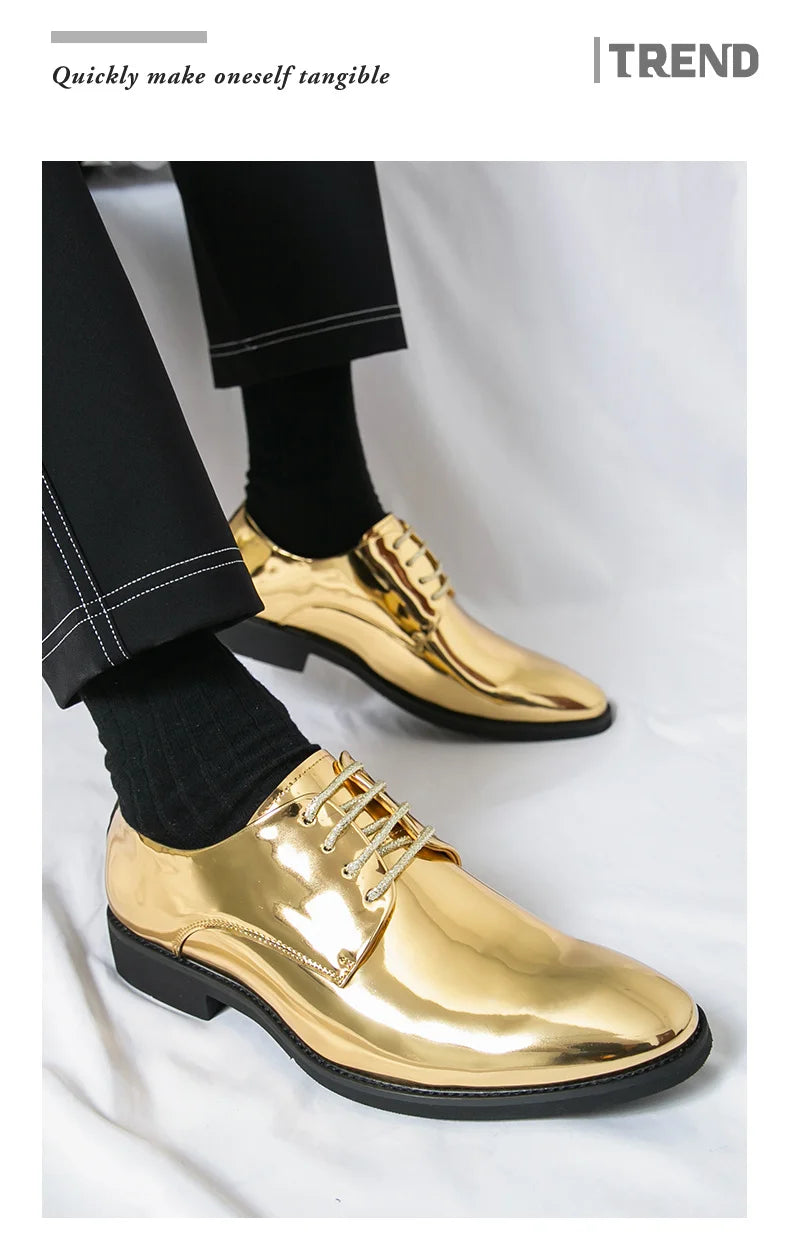 Luxury Silver Man Patent Leather Shoes Large Size 38-50 Party Dress Wedding Shoes Men Pointed toe Leather Shoes Designer Oxford