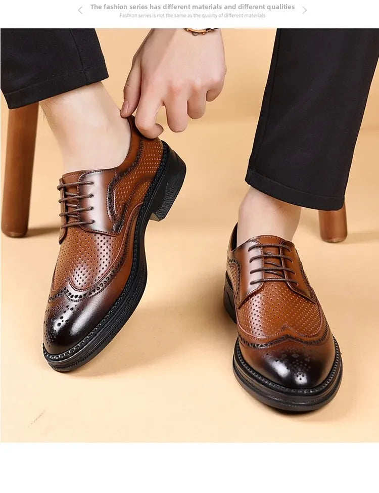 Men's Business Formal Hollow out Brogue Shoes Wedding Casual British Style Leather Shoes Rubber Sole Adult Daily Wear