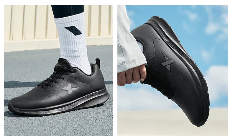 Xtep Running Shoes For Men 2024 Winter Leather Waterproof Sports Shoes Cushioning Wear-Resistant Jogging Sneakers 876419110051