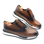 European Luxury Men Sneakers Genuine Cow Leather Monk Strap Basic Double Buckles Wingtip Brogue Casual Office Party Mens Shoes