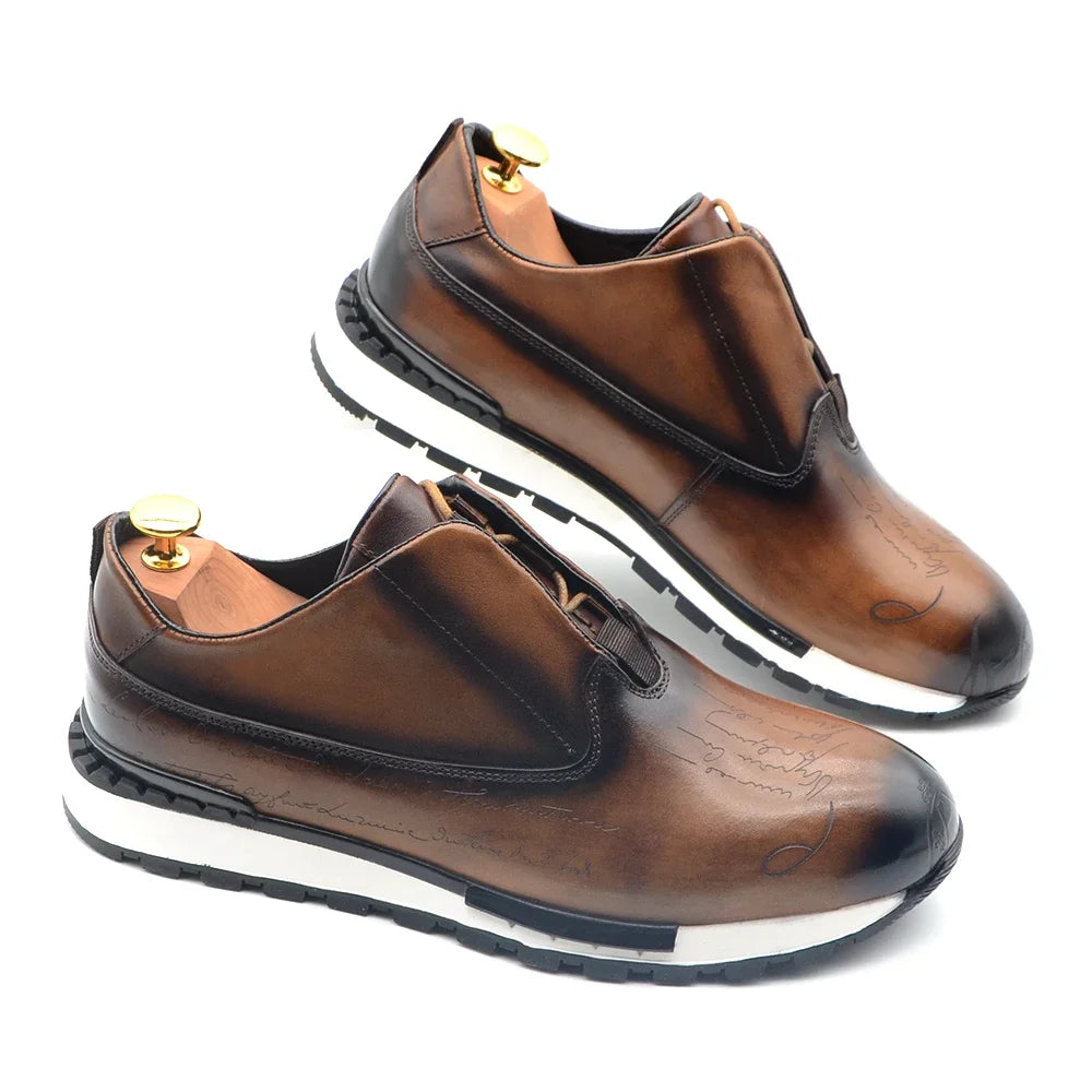 European Luxury Men Sneakers Genuine Cow Leather Monk Strap Basic Double Buckles Wingtip Brogue Casual Office Party Mens Shoes