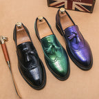 Purple Dress Shoes Man Brogue Shoes Big Size 38-48 Comfortable Slip-On Flat Social Shoe Male Fashion Tassels Mens Leather Shoes