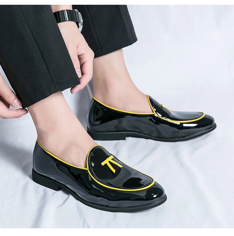HKDQ Fashion Purple Men's Dress Shoes Trendy Slip-on Social Elegant Evening Shoes Man Lightweight Leather Loafers Shoes For Men