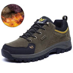2025 Unisex Leather Hiking Shoes Men Winter Warm Fur Non Slip Sneakers Women Suede Outdoor Footwear Boy Spring Summer Waterproof