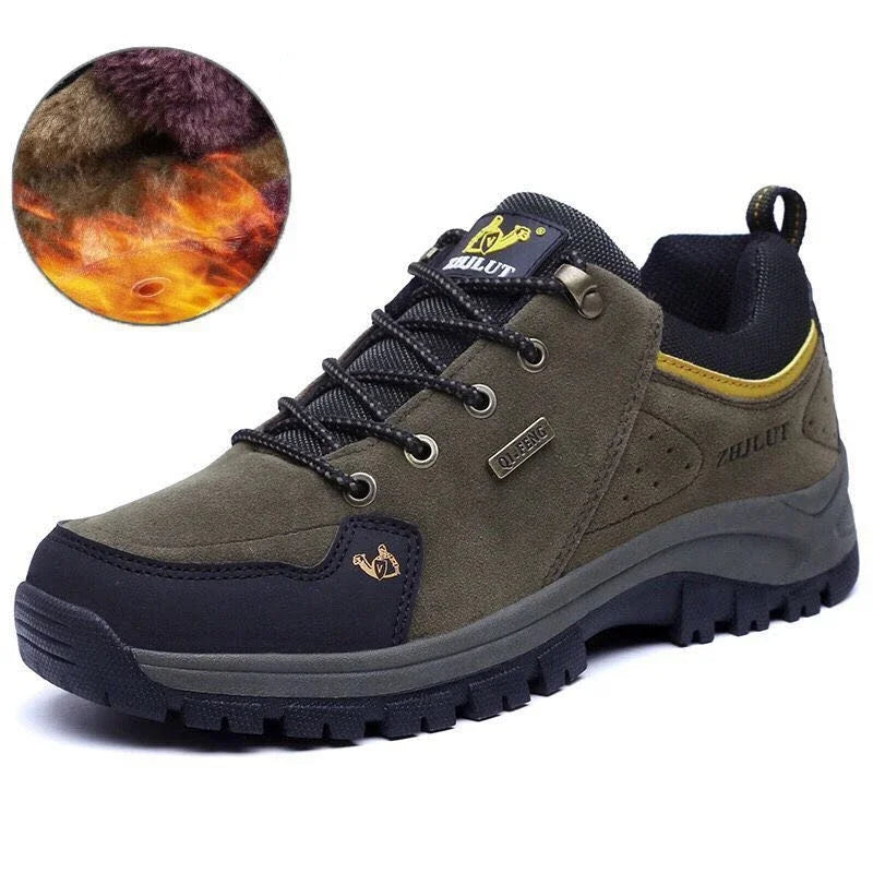2025 Unisex Leather Hiking Shoes Men Winter Warm Fur Non Slip Sneakers Women Suede Outdoor Footwear Boy Spring Summer Waterproof