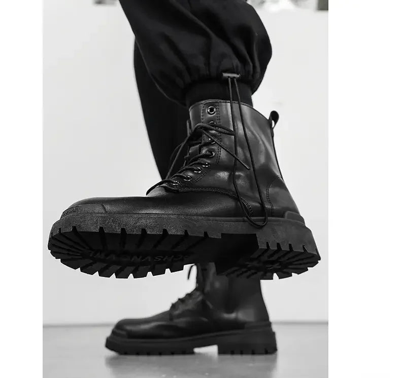 Men's High-quality British Chelsea Luxury Leather Fashion Workwear Motorcycle Trendy Shoes Platform Spring Black Men's Shoes