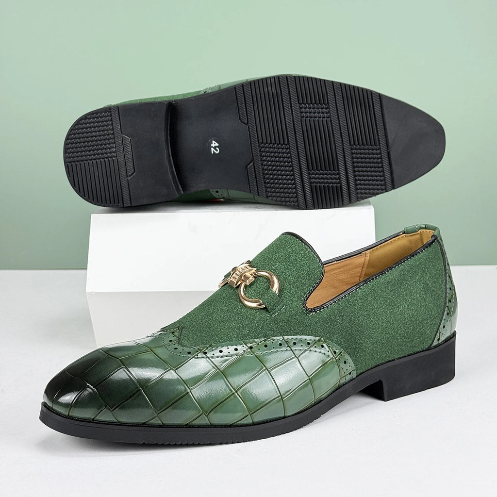 Men's Formal Leather Shoes British Style Oxford Loafers Pointed Toe Breathable Non-Slip Business Dress Wedding Office Green Shoe