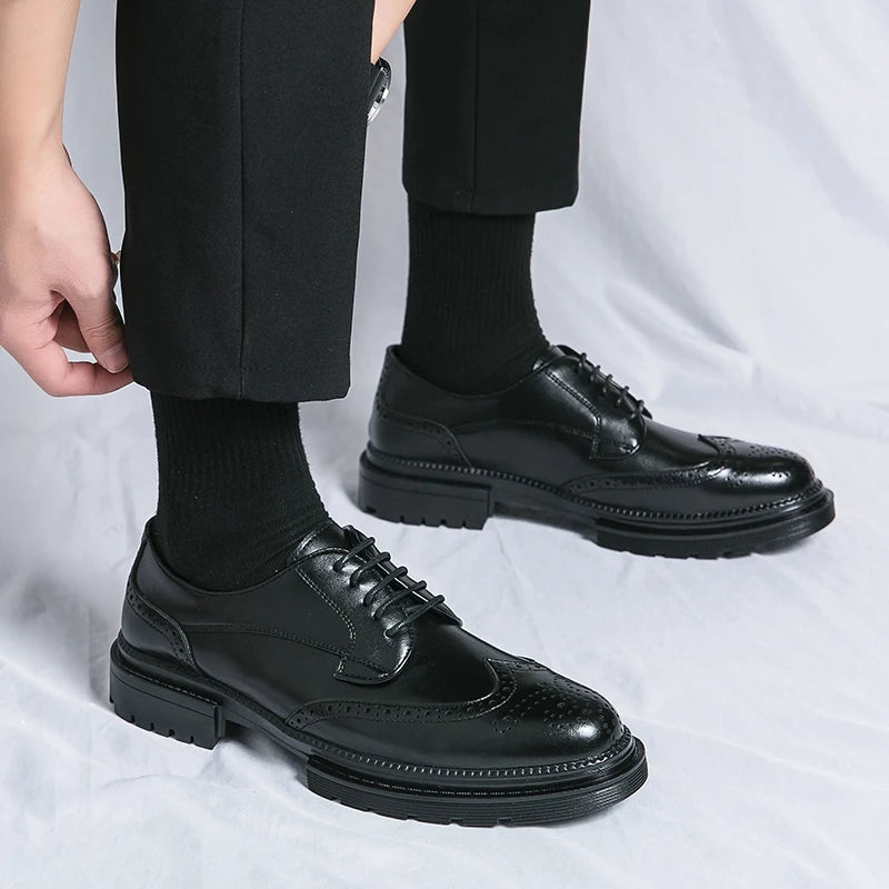 Oxford Shoes Genuine Calfskin Leather Brogue Dress Shoes Classic Business Formal Shoes Man Handcrafted Mens