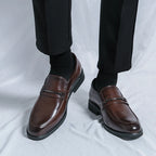 Men's Formal Leather Shoes Classic Style Slip On Loafers Round Toe Breathable Non-Slip Business Dress Wedding Office Casual Shos