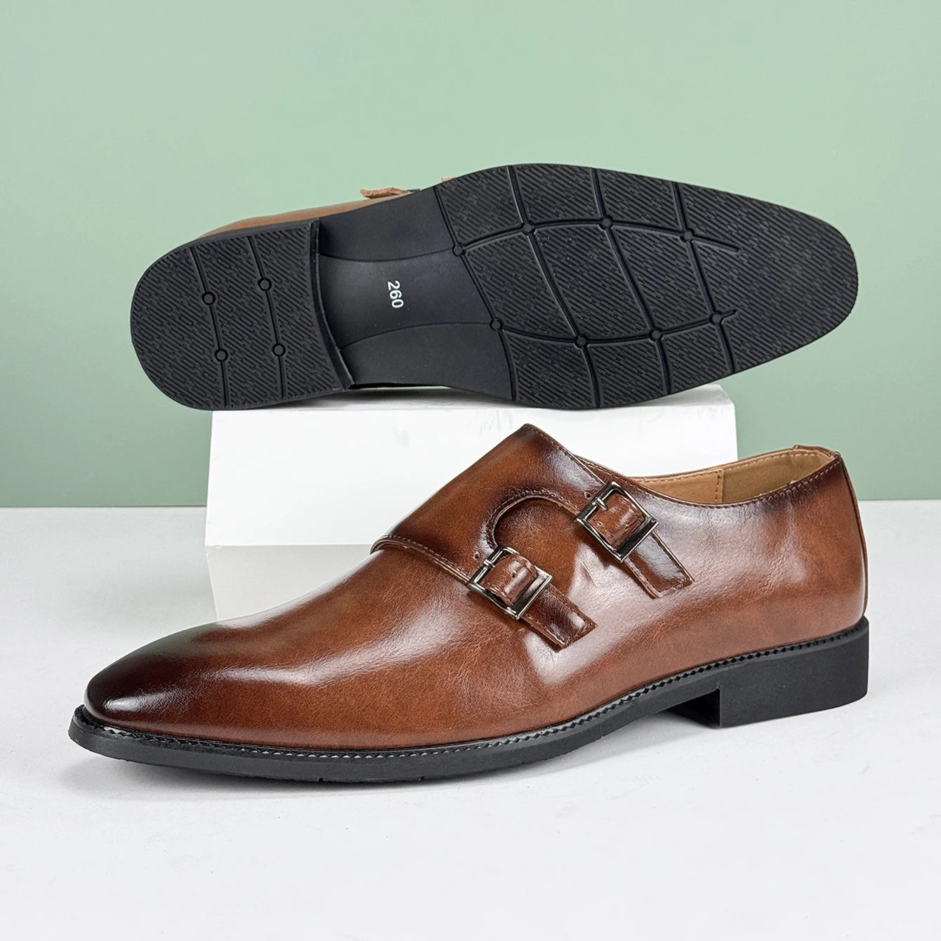 2025 Fashion Men's British Derby Shoes Breathable Adjustable Buckle Business Casual Leather Shoes for Commuting & Wedding